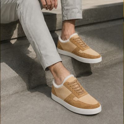 CMR CHAMARIPA Sneakersy Podwyższające Męskie | Beżowe Sneakersy Zamszowe Ocieplane 6 CM