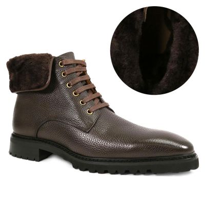 CMR CHAMARIPA Męskie Buty Zimowe | Brązowe Skórzane Buty Ocieplane 7 CM