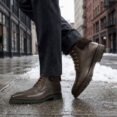 CMR CHAMARIPA Męskie Buty Zimowe | Brązowe Skórzane Buty Ocieplane 7 CM