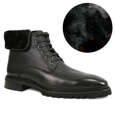 CMR CHAMARIPA Męskie Buty Podwyższające | Czarne Skórzane Buty Ocieplane 7 CM