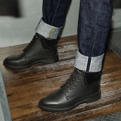 CMR CHAMARIPA Męskie Buty Podwyższające | Czarne Skórzane Buty Ocieplane 7 CM