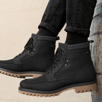 CMR CHAMARIPA Buty Podwyższające Męskie | Czarne Buty Zimowe na Zamek Ocieplane 7 CM