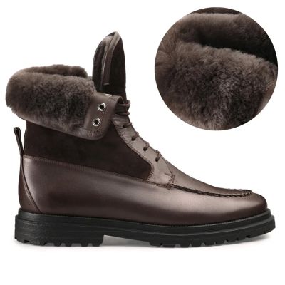 CMR CHAMARIPA Buty Podwyższające Męskie | Brązowe Buty Zimowe Ocieplane 7 CM