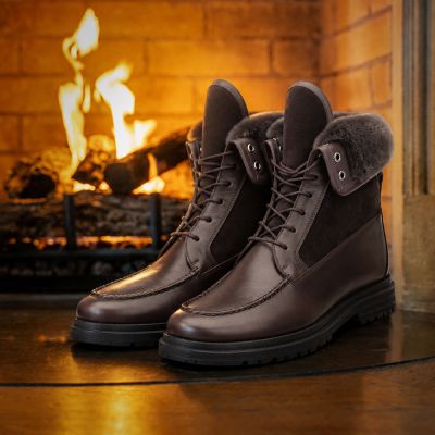 CMR CHAMARIPA Buty Podwyższające Męskie | Brązowe Buty Zimowe Ocieplane 7 CM