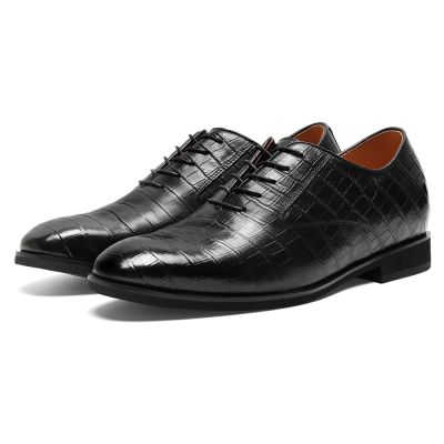 CMR CHAMARIPA buty męskie podwyższające | Klasyczne czarne skórzane oxfordy 7 cm