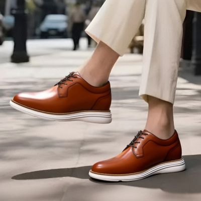 CMR CHAMARIPA 7CM buty podwyższane męskie | Brązowe skórzane buty biznesowo-casual
