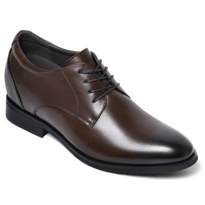 CMR CHAMARIPA Męskie Buty z Wyższym Obcasem – Brązowe Skórzane Eleganckie Buty Podwyższające Wzrost 7 cm