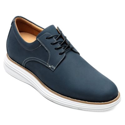 CMR CHAMARIPA Męskie Eleganckie Buty Podwyższające Casual | Granatowe Nubukowe Skórzane Buty Derby 7 CM