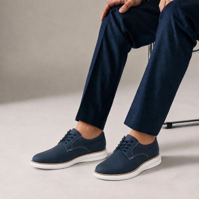 CMR CHAMARIPA Męskie Eleganckie Buty Podwyższające Casual | Granatowe Nubukowe Skórzane Buty Derby 7 CM