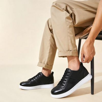CMR CHAMARIPA Codzienne Sneakersy Podwyższające – Czarne Skórzane Buty Wysokie dla Mężczyzn +8CM