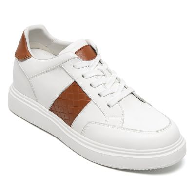 Buty podwyższające wzrost CMR CHAMARIPA | Białe, miękkie skórzane buty sportowe, podwyższające wzrost o 8 cm / 3,15 cala.