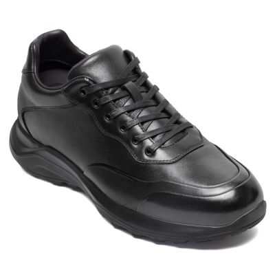 CMR CHAMARIPA 8CM buty podwyższające męskie - Czarne buty z ukrytą podeszwą skórzaną