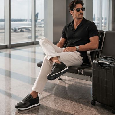 CMR CHAMARIPA Męskie Sneakersy Podwyższające | Eleganckie Czarne Casualowe Buty z Siateczką 8 CM