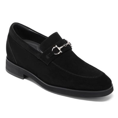 Obuwie Podwyzszajace Męskie – Czarne Zamszowe Loafersy 7cm
