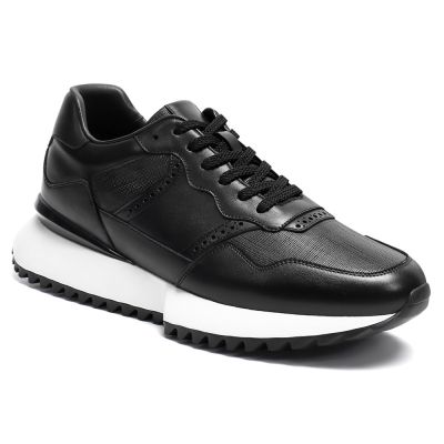 Buty podwyższające sportowe 8 cm dla mężczyzn ze skóry czarnej