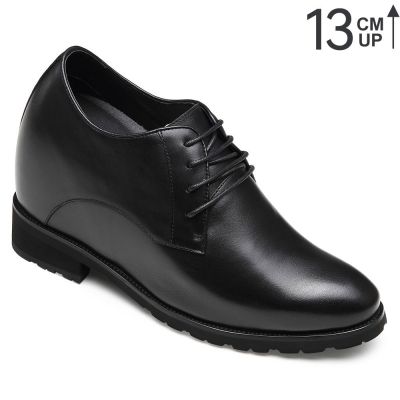 Czarne Buty Derby z Podwyższeniem 13 cm