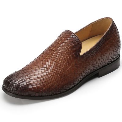 Ręcznie Tkane Brązowe Skórzane Loafersy 7 cm