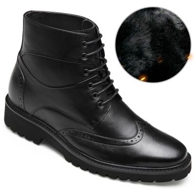 7 cm Botki Semi-Brogue z Futrzaną Podszewką