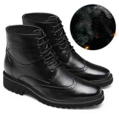 7 cm Botki Semi-Brogue z Futrzaną Podszewką