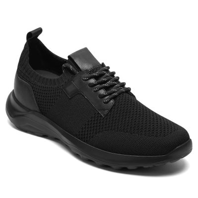 CMR CHAMARIPA Męskie Niewidoczne Buty Podwyższające Wzrost – Czarne Dzianinowe Casualowe Buty Sportowe 7 cm