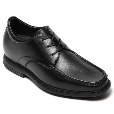 Podwyższające buty męskie – Czarne derby z miękkiej skóry z podwyższeniem 7 cm