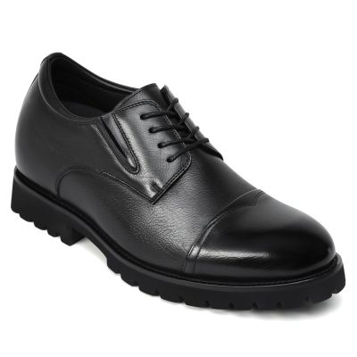 8CM CMR CHAMARIPA buty ślubne męskie podwyższające | Czarne Skórzane Buty Biznesowe Derby