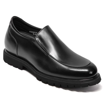 Męskie buty podwyższające – Czarne skórzane mokasyny casual z podwyższeniem 8cm