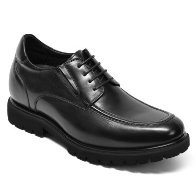 Buty Męskie Podwyższające - Czarna Skórzana Derby 8cm