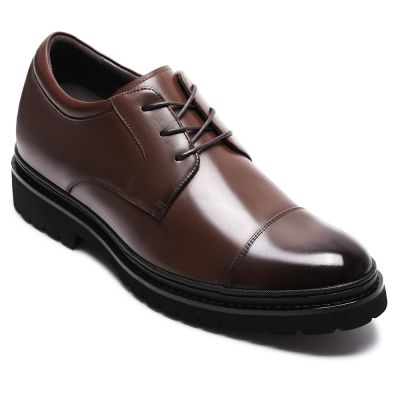 Chamaripa buty podwyższające dla mężczyzn | Jasnobrązowe skórzane Derby Cap-Toe 9 cm