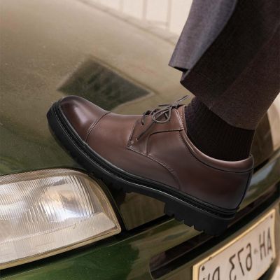 Chamaripa buty podwyższające dla mężczyzn | Jasnobrązowe skórzane Derby Cap-Toe 9 cm