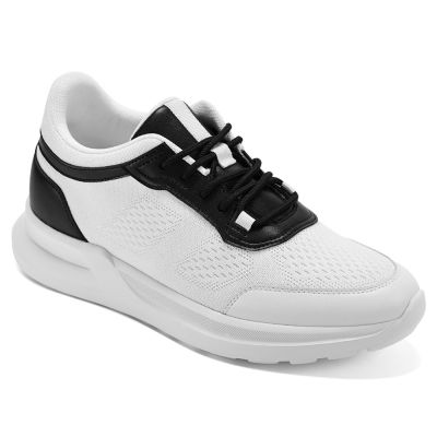Buty Podwyższające Męskie Casual – Białe Sneakersy Flyknit 7cm
