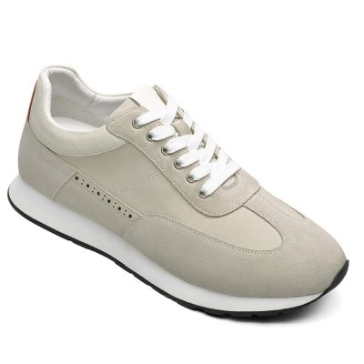 buty męskie podwyższające wzrost - buty zamszowe w kolorze kości słoniowej, 7 cm