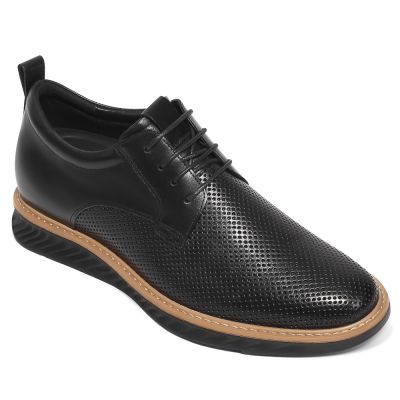 Buty Casual Biznesowe z Podwyższeniem dla Mężczyzn w Kolorze Czarnym - buty podwyższające 7 cm