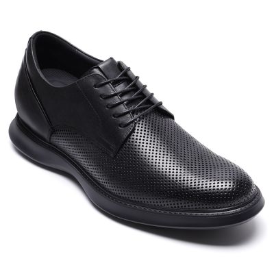 CMR CHAMARIPA buty podwyzszajace dla mezczyzn | Czarne skórzane lekkie i oddychające buty derby 7 cm