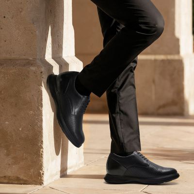 CMR CHAMARIPA buty podwyzszajace dla mezczyzn | Czarne skórzane lekkie i oddychające buty derby 7 cm