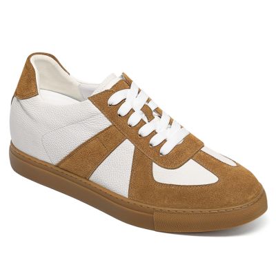 Brązowe buty podwyższające patchworkowe męskie 7cm