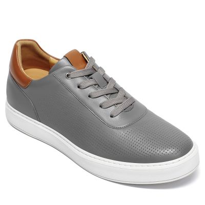 Buty podwyższające 6 cm dla mężczyzn w szarej skórze w stylu relaksacyjnym