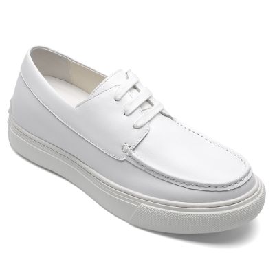 Skórzane Buty Podwyższające Casual 6 cm w Białym - buty podwyższające męskie