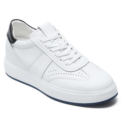 CMR CHAMARIPA Szerokie buty sportowe podwyższające wzrost | Białe skórzane buty o szerokim kroju, dodające 7 cm / 2,76 cala wzrostu.