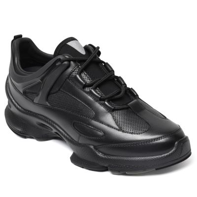 CMR CHAMARIPA 7CM buty podwyższające dla mężczyzn - Czarne skórzane buty podwyższające