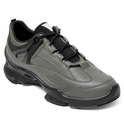 CMR CHAMARIPA 7CM męskie buty podwyższające - Szare skórzane buty z ukrytą wysoką podeszwą