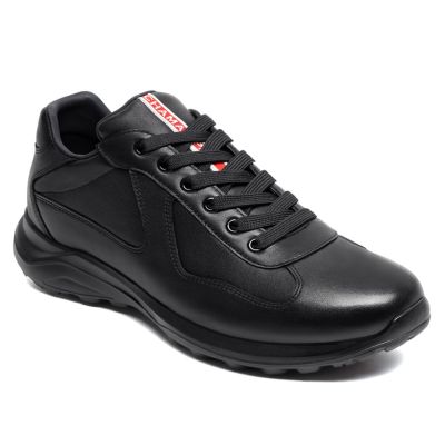 7CM CMR CHAMARIPA buty męskie podwyższające - Czarne Skórzane Sneakersy Podwyższające Wzrost