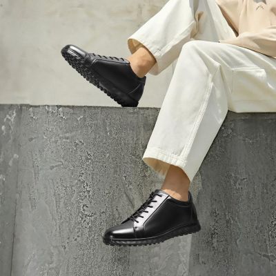 CMR CHAMARIPA buty podwyższające dla mężczyzn | Czarne skórzane buty casual zwiększające wzrost 6 cm