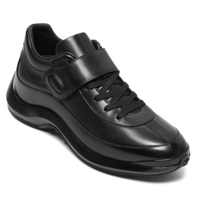 Buty męskie CMR CHAMARIPA na podwyższonym obcasie - czarne, miękkie skórzane buty na co dzień, wysokość obcasa 7 cm/2,76 cala.