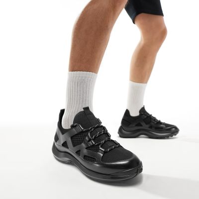 CMR CHAMARIPA Sneakersy Podwyższające Męskie | Czarne Masywne Sneakersy Techwear z Siateczką 8 CM