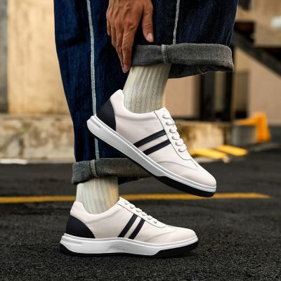CMR CHAMARIPA casualowe sneakersy buty podwyzszajace meskie | Białe skórzane buty zwiększające wzrost 5 cm