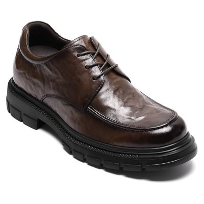 CMR CHAMARIPA Buty Podwyższające Męskie +8 cm – Skórzane Derby Casual, Kawowe