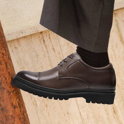 CMR CHAMARIPA eleganckie buty męskie podwyższające | Brązowe skórzane buty derby 7 cm