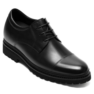 CMR CHAMARIPA eleganckie buty męskie podwyższające | Czarne skórzane klasyczne buty derby 7 cm