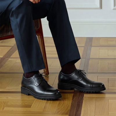 CMR CHAMARIPA eleganckie buty męskie podwyższające | Czarne skórzane klasyczne buty derby 7 cm